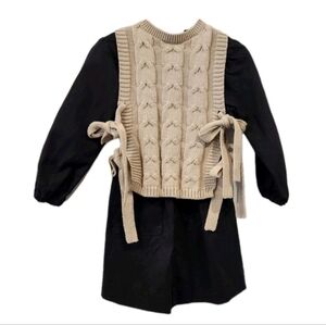 Hadas Mini Love Dress Girls Long Sleeve Dress Tie Cable Knit Sweater Vest Sz 3
